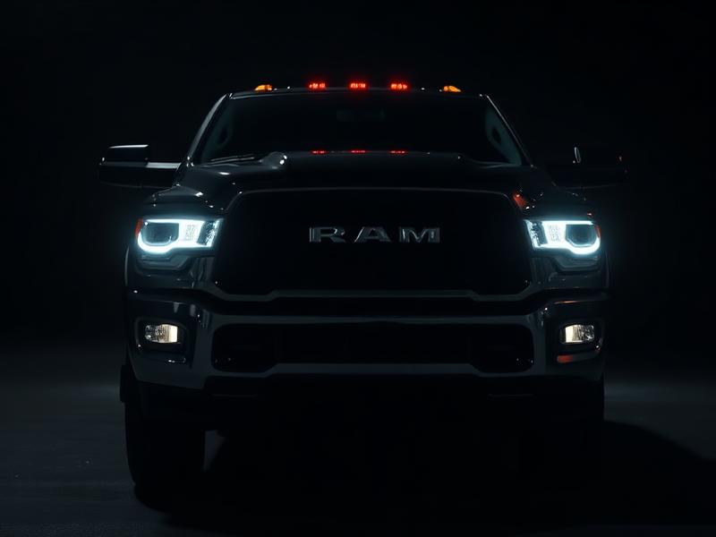 Black RAM 3500 dually at night